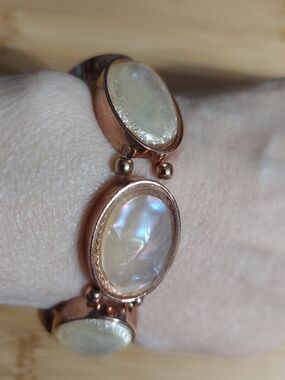 Rose Gold Faux Mother-of-Pearl Or Faux Opal Link Bracelet - Women Jewelry